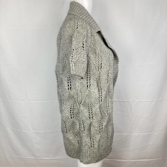 Theory Cardigan Womens Sz Small Gray Wool Cotton Chunky Knit‎ Short Sleeve Open - Picture 3 of 9
